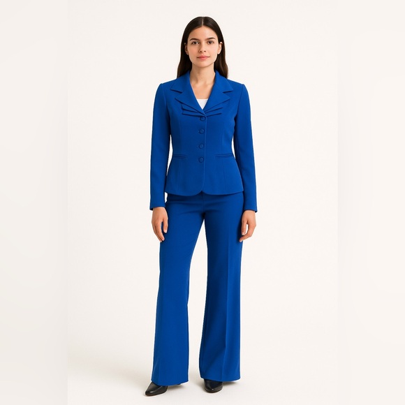 Vintage Inspired Royal Blue Pantsuit Set Wide Leg Trousers & Blazer Women’s M - Picture 1 of 7